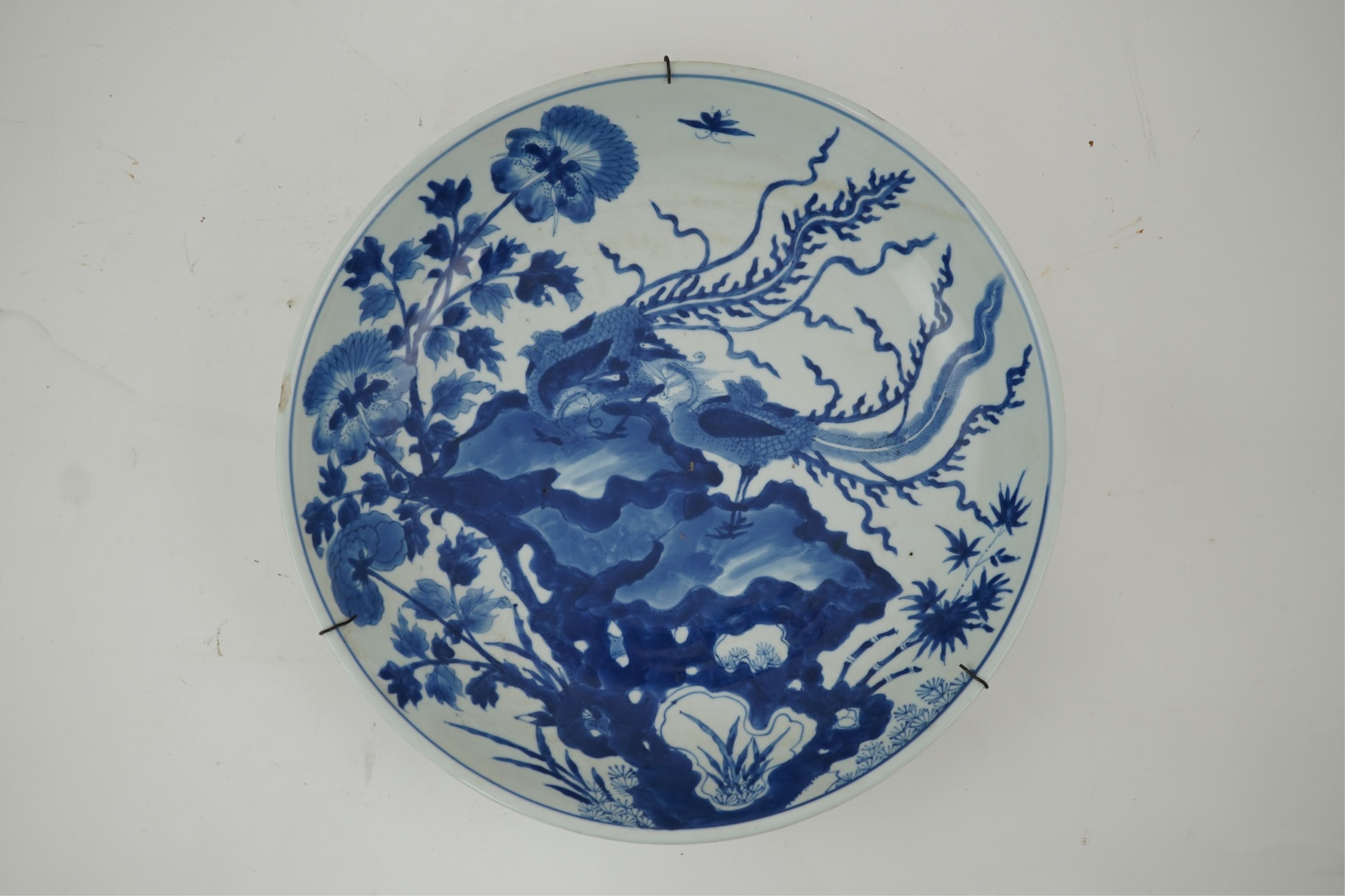 A Chinese blue and white ‘double phoenix’ dish, Kangxi period